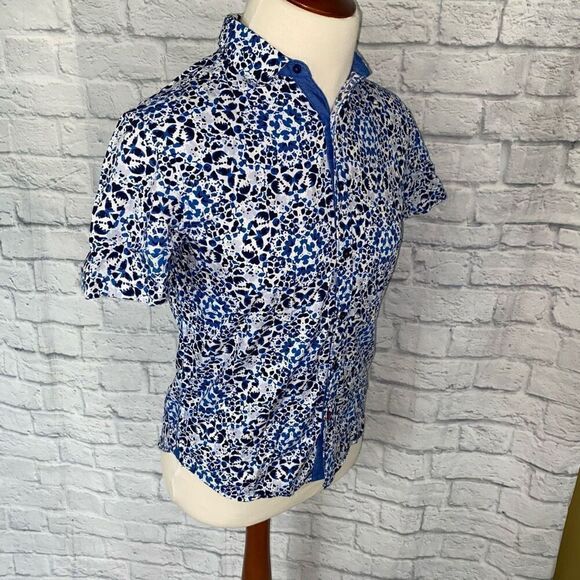 Sons of intrigue Men S button down casual print shirt white & blue - Picture 4 of 9